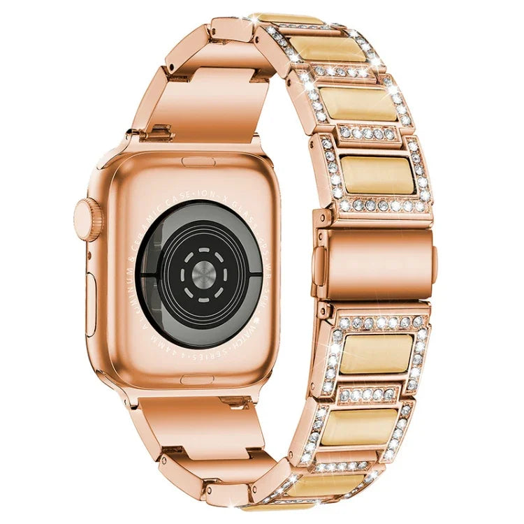 สายรัดนาฬิกาแบบเพชรสามเม็ด + อัญมณีสำหรับ Apple Watch Series, 7 41mm / 6 & SE & 5 & 4 40mm / 3 & 2 & 1 38mm, 7 45mm / 6 & SE & 5 & 4 44mm / 3 & 2 & 1 42mm