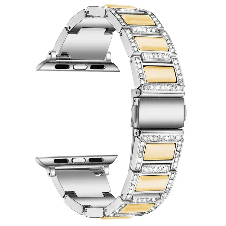 สายรัดนาฬิกาแบบเพชรสามเม็ด + อัญมณีสำหรับ Apple Watch Series, 7 41mm / 6 & SE & 5 & 4 40mm / 3 & 2 & 1 38mm, 7 45mm / 6 & SE & 5 & 4 44mm / 3 & 2 & 1 42mm