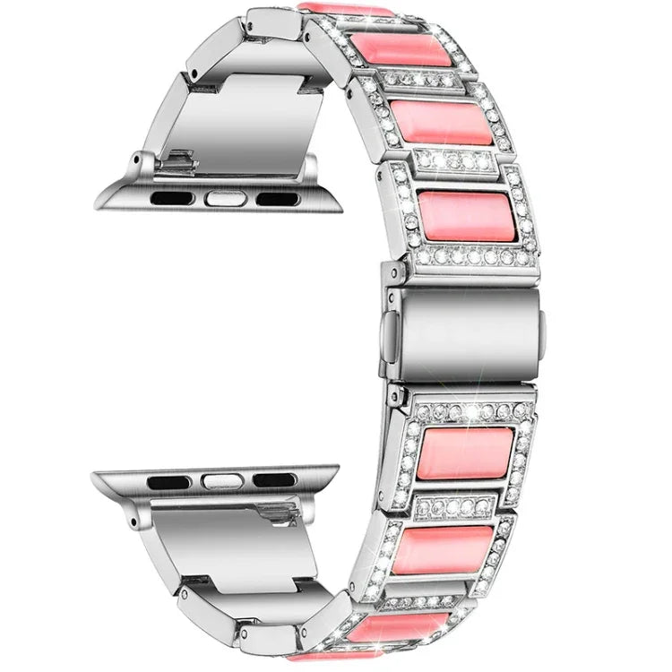 สายรัดนาฬิกาแบบเพชรสามเม็ด + อัญมณีสำหรับ Apple Watch Series, 7 41mm / 6 & SE & 5 & 4 40mm / 3 & 2 & 1 38mm, 7 45mm / 6 & SE & 5 & 4 44mm / 3 & 2 & 1 42mm