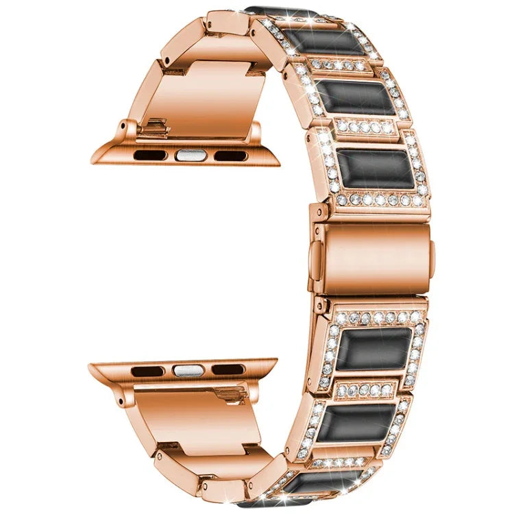 สายรัดนาฬิกาแบบเพชรสามเม็ด + อัญมณีสำหรับ Apple Watch Series, 7 41mm / 6 & SE & 5 & 4 40mm / 3 & 2 & 1 38mm, 7 45mm / 6 & SE & 5 & 4 44mm / 3 & 2 & 1 42mm