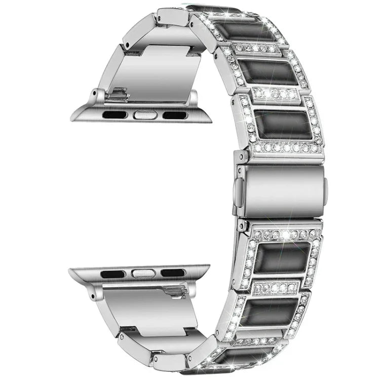 สายรัดนาฬิกาแบบเพชรสามเม็ด + อัญมณีสำหรับ Apple Watch Series, 7 41mm / 6 & SE & 5 & 4 40mm / 3 & 2 & 1 38mm, 7 45mm / 6 & SE & 5 & 4 44mm / 3 & 2 & 1 42mm