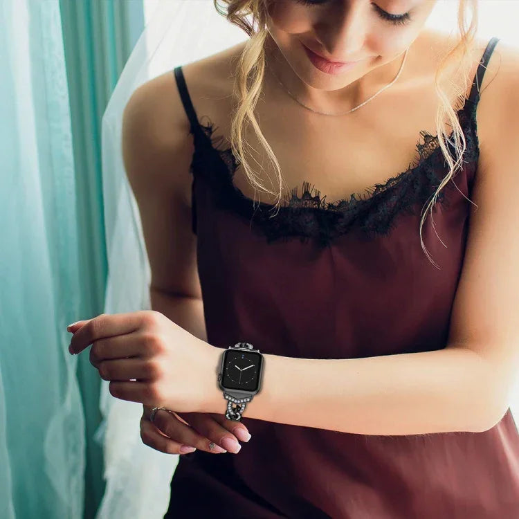 สายรัดนาฬิกาแบบเหล็กกล้าไร้สนิมเพชรสำหรับ Apple Watch Series, 7 41mm / 6 & SE & 5 & 4 40mm / 3 & 2 & 1 38mm, 7 45mm / 6 & SE & 5 & 4 44mm / 3 & 2 & 1 42mm