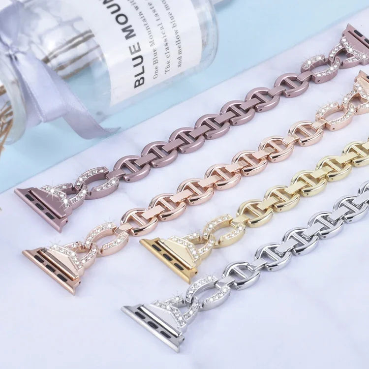 สายรัดนาฬิกาแบบเหล็กกล้าไร้สนิมเพชรสำหรับ Apple Watch Series, 7 41mm / 6 & SE & 5 & 4 40mm / 3 & 2 & 1 38mm, 7 45mm / 6 & SE & 5 & 4 44mm / 3 & 2 & 1 42mm