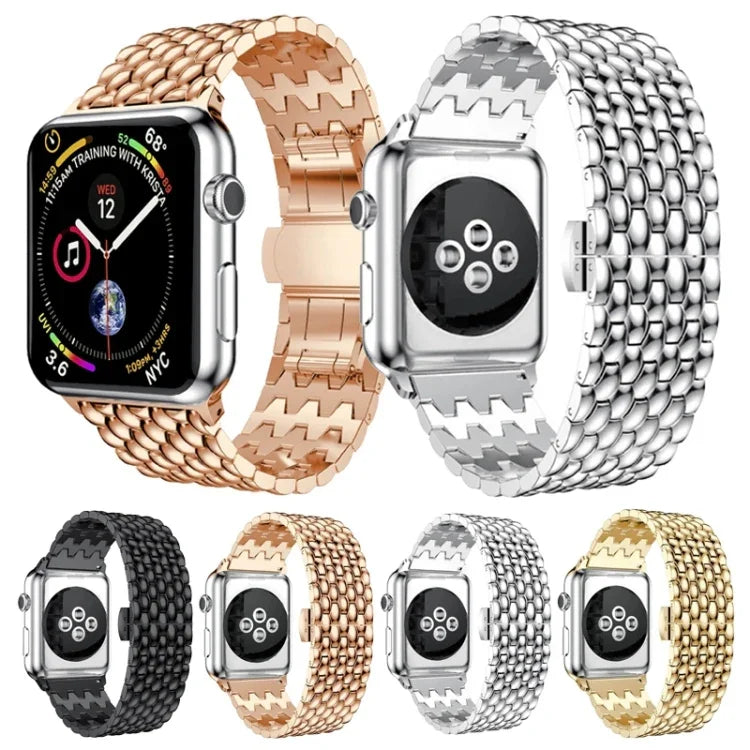 สายรัดนาฬิกาแบบโลหะลายเกล็ดปลา สำหรับ Apple Watch Series, 7 41mm / 6 & SE & 5 & 4 40mm / 3 & 2 & 1 38mm, 7 45mm / 6 & SE & 5 & 4 44mm / 3 & 2 & 1 42mm