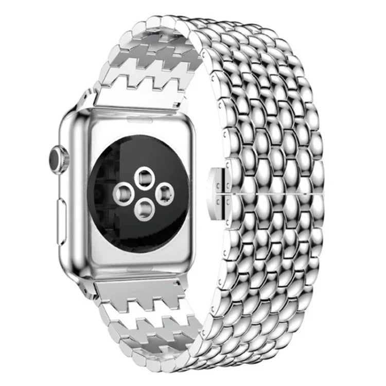 สายรัดนาฬิกาแบบโลหะลายเกล็ดปลา สำหรับ Apple Watch Series, 7 41mm / 6 & SE & 5 & 4 40mm / 3 & 2 & 1 38mm, 7 45mm / 6 & SE & 5 & 4 44mm / 3 & 2 & 1 42mm