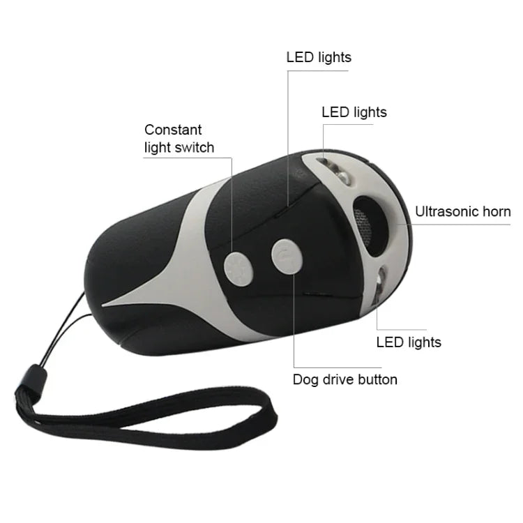 เครื่องไล่สุนัขอัลตราโซนิกแบบพกพาพร้อมไฟ LED, RC-534