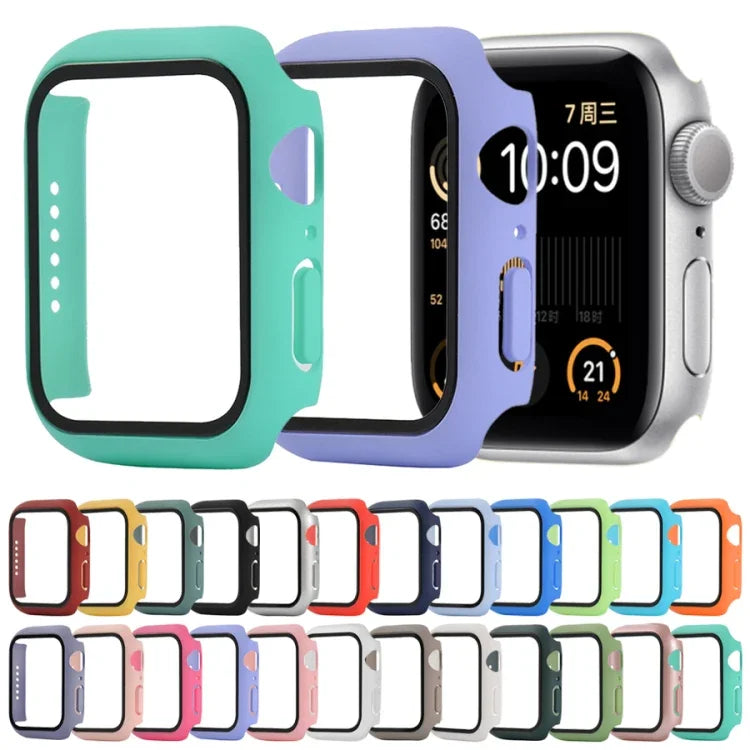 เคสกันกระแทก PC+กระจกนิรภัย พร้อมกล่องบรรจุ สำหรับ Apple Watch 44mm(สีส้ม), สำหรับ Apple Watch Series 6 / 5 / 4 / Watch SE 40mm, สำหรับ Apple Watch Series 3 & 2 & 1 38mm