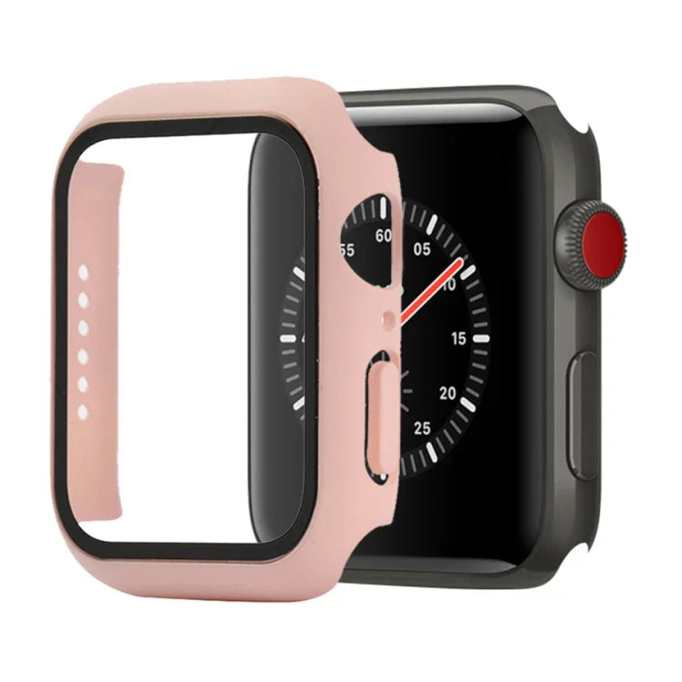 เคสกันกระแทก PC+กระจกนิรภัย พร้อมกล่องบรรจุ สำหรับ Apple Watch 44mm(สีส้ม), สำหรับ Apple Watch Series 6 / 5 / 4 / Watch SE 40mm, สำหรับ Apple Watch Series 3 & 2 & 1 38mm