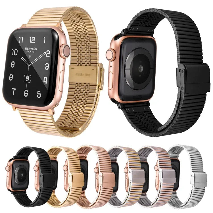 สายรัดนาฬิกาเหล็กแท้หลายบาทสำหรับ Apple Watch Series, 7 45mm / 6 & SE & 5 & 4 44mm / 3 & 2 & 1 42mm, 7 41mm / 6 & SE & 5 & 4 40mm / 3 & 2 & 1 38mm