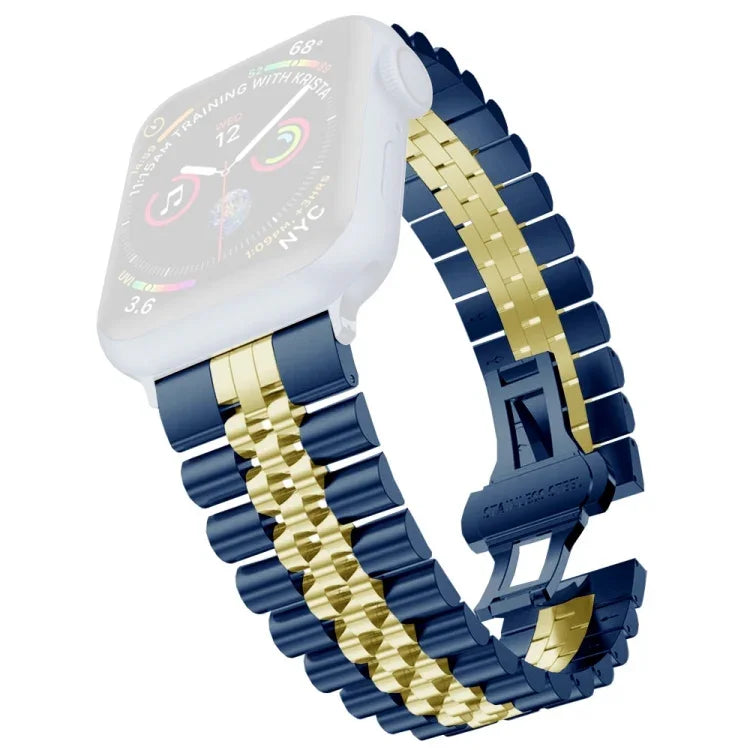 สายรัดนาฬิกาสแตนเลสสตีลห้าลูกปัดสำหรับผู้หญิง ความกว้าง: 20mm สำหรับ Apple Watch Series, 7 45mm / 6 & SE & 5 & 4 44mm / 3 & 2 & 1 42mm, 7 41mm / 6 & SE & 5 & 4 40mm / 3 & 2 & 1 38mm