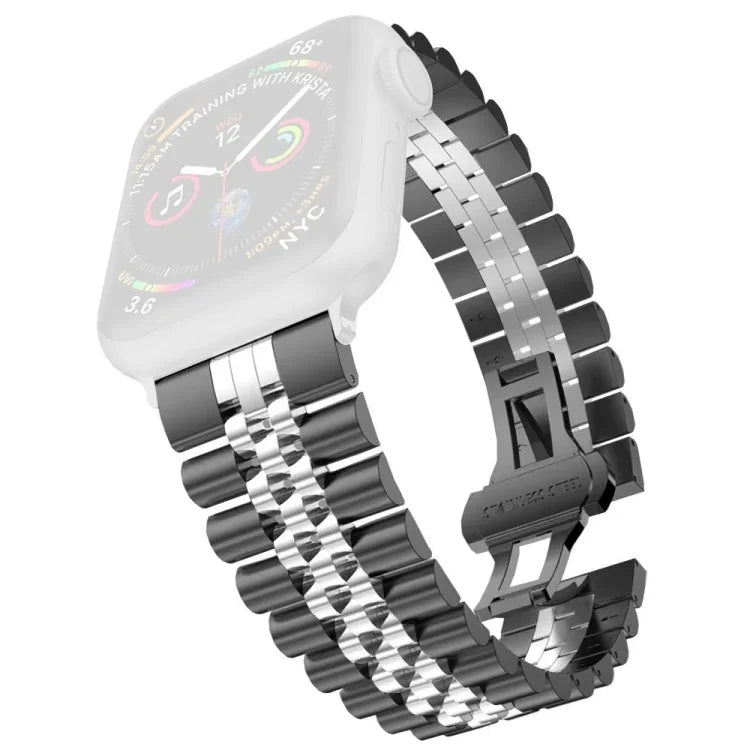 สายรัดนาฬิกาสแตนเลสสตีลห้าลูกปัดสำหรับผู้หญิง ความกว้าง: 20mm สำหรับ Apple Watch Series, 7 45mm / 6 & SE & 5 & 4 44mm / 3 & 2 & 1 42mm, 7 41mm / 6 & SE & 5 & 4 40mm / 3 & 2 & 1 38mm