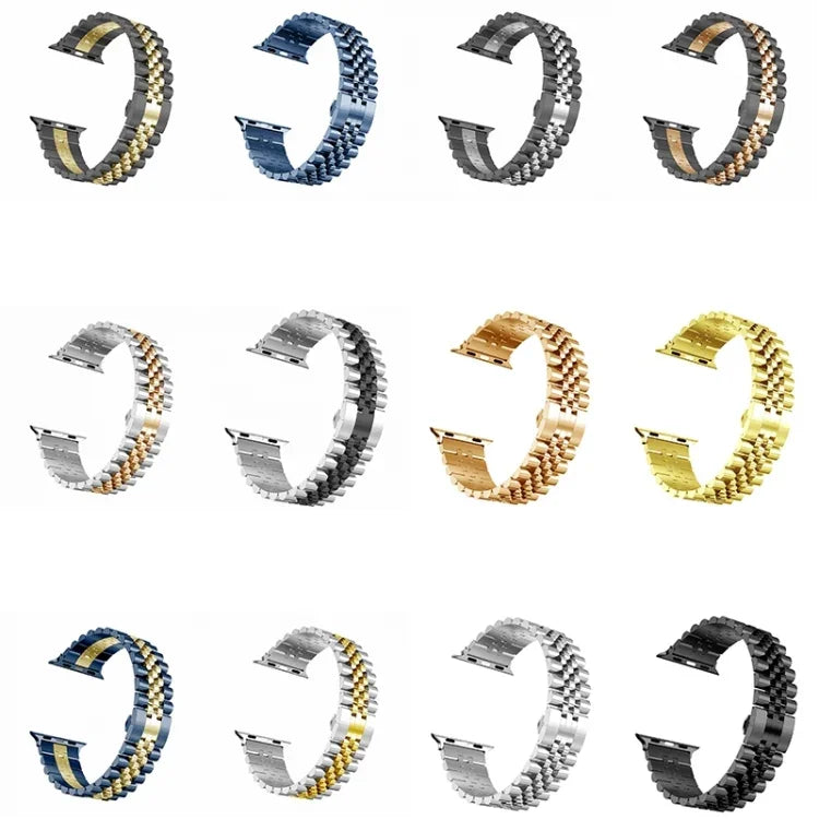 สายรัดนาฬิกาสแตนเลสสตีลห้าลูกปัดสำหรับผู้หญิง ความกว้าง: 20mm สำหรับ Apple Watch Series, 7 45mm / 6 & SE & 5 & 4 44mm / 3 & 2 & 1 42mm, 7 41mm / 6 & SE & 5 & 4 40mm / 3 & 2 & 1 38mm
