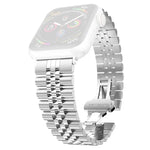 สายรัดนาฬิกาสแตนเลสสตีลห้าลูกปัดสำหรับผู้หญิง ความกว้าง: 20mm สำหรับ Apple Watch Series, 7 45mm / 6 & SE & 5 & 4 44mm / 3 & 2 & 1 42mm, 7 41mm / 6 & SE & 5 & 4 40mm / 3 & 2 & 1 38mm