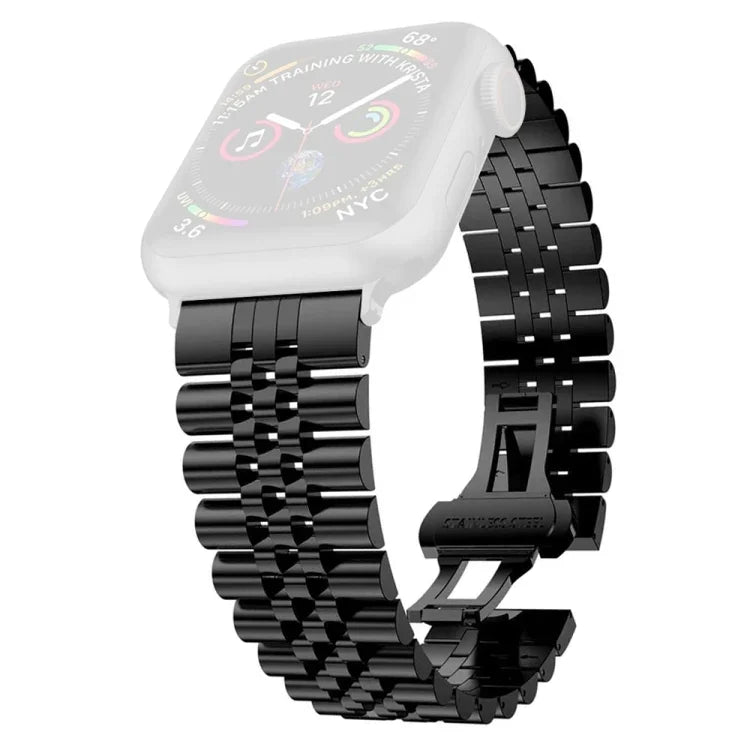 สายรัดนาฬิกาสแตนเลสสตีลห้าลูกปัดสำหรับผู้หญิง ความกว้าง: 20mm สำหรับ Apple Watch Series, 7 45mm / 6 & SE & 5 & 4 44mm / 3 & 2 & 1 42mm, 7 41mm / 6 & SE & 5 & 4 40mm / 3 & 2 & 1 38mm