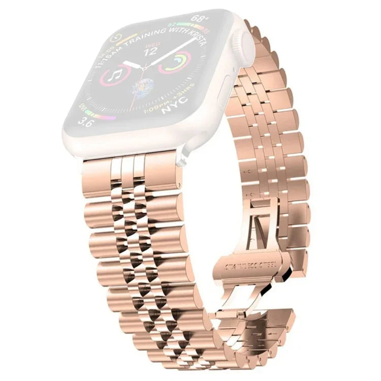 สายรัดนาฬิกาสแตนเลสสตีลห้าลูกปัดสำหรับผู้หญิง ความกว้าง: 20mm สำหรับ Apple Watch Series, 7 45mm / 6 & SE & 5 & 4 44mm / 3 & 2 & 1 42mm, 7 41mm / 6 & SE & 5 & 4 40mm / 3 & 2 & 1 38mm