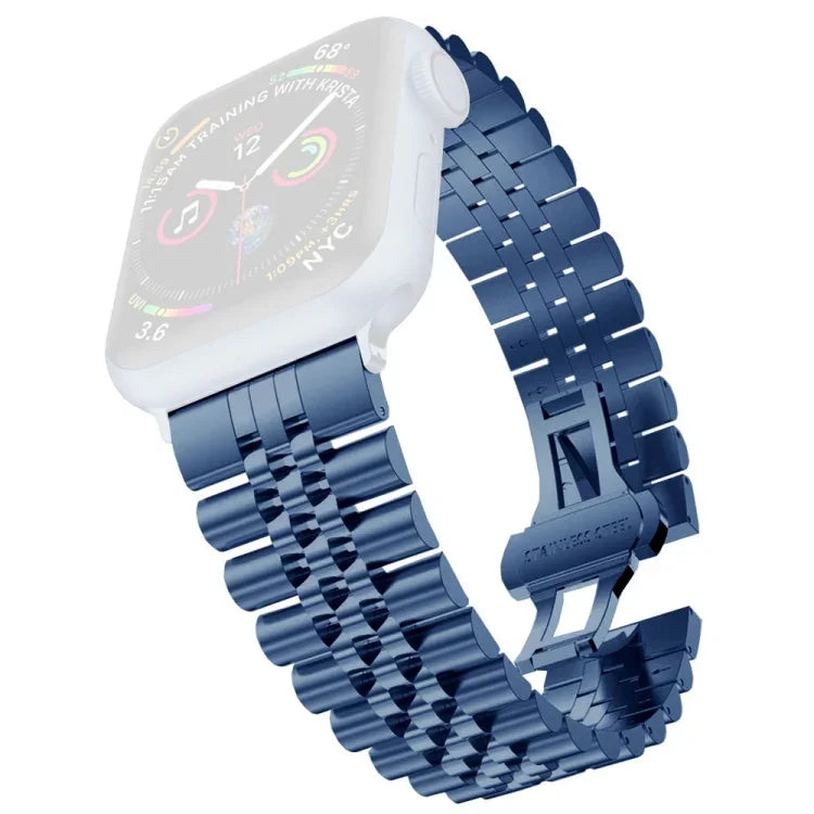 สายรัดนาฬิกาสแตนเลสสตีลห้าลูกปัดสำหรับผู้หญิง ความกว้าง: 20mm สำหรับ Apple Watch Series, 7 45mm / 6 & SE & 5 & 4 44mm / 3 & 2 & 1 42mm, 7 41mm / 6 & SE & 5 & 4 40mm / 3 & 2 & 1 38mm