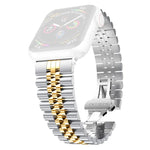 สายรัดนาฬิกาสแตนเลสสตีลห้าลูกปัดสำหรับผู้หญิง ความกว้าง: 20mm สำหรับ Apple Watch Series, 7 45mm / 6 & SE & 5 & 4 44mm / 3 & 2 & 1 42mm, 7 41mm / 6 & SE & 5 & 4 40mm / 3 & 2 & 1 38mm