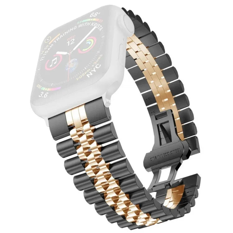 สายรัดนาฬิกาสแตนเลสสตีลห้าลูกปัดสำหรับผู้หญิง ความกว้าง: 20mm สำหรับ Apple Watch Series, 7 45mm / 6 & SE & 5 & 4 44mm / 3 & 2 & 1 42mm, 7 41mm / 6 & SE & 5 & 4 40mm / 3 & 2 & 1 38mm
