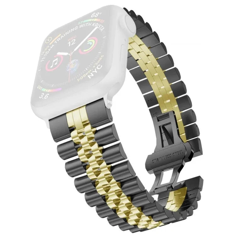 สายรัดนาฬิกาสแตนเลสสตีลห้าลูกปัดสำหรับผู้หญิง ความกว้าง: 20mm สำหรับ Apple Watch Series, 7 45mm / 6 & SE & 5 & 4 44mm / 3 & 2 & 1 42mm, 7 41mm / 6 & SE & 5 & 4 40mm / 3 & 2 & 1 38mm