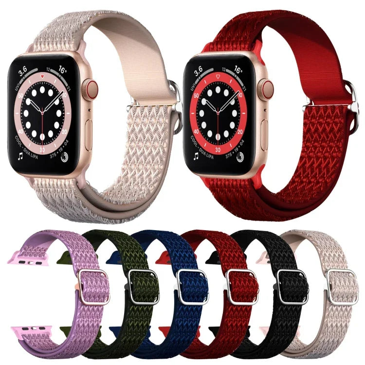สายรัดนาฬิกายืดหยุ่นลายข้าวหลามตัดปรับได้สำหรับ Apple Watch Series, 7 41mm / 6 & SE & 5 & 4 40mm / 3 & 2 & 1 38mm, 7 45mm / 6 & SE & 5 & 4 44mm / 3 & 2 & 1 42mm
