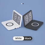 SY-118 ที่ชาร์จไร้สาย 15W แบบพับได้ พร้อมกระจกผิวเงา ปฏิทินตั้งโต๊ะนาฬิกาแบบถาวร พร้อมนาฬิกาปลุกและฟังก์ชันปรับความสว่าง 3 ระดับ, SY-118 สีดำ, SY-118 สีขาว