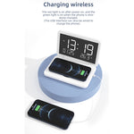 SY-118 ที่ชาร์จไร้สาย 15W แบบพับได้ พร้อมกระจกผิวเงา ปฏิทินตั้งโต๊ะนาฬิกาแบบถาวร พร้อมนาฬิกาปลุกและฟังก์ชันปรับความสว่าง 3 ระดับ, SY-118 สีดำ, SY-118 สีขาว