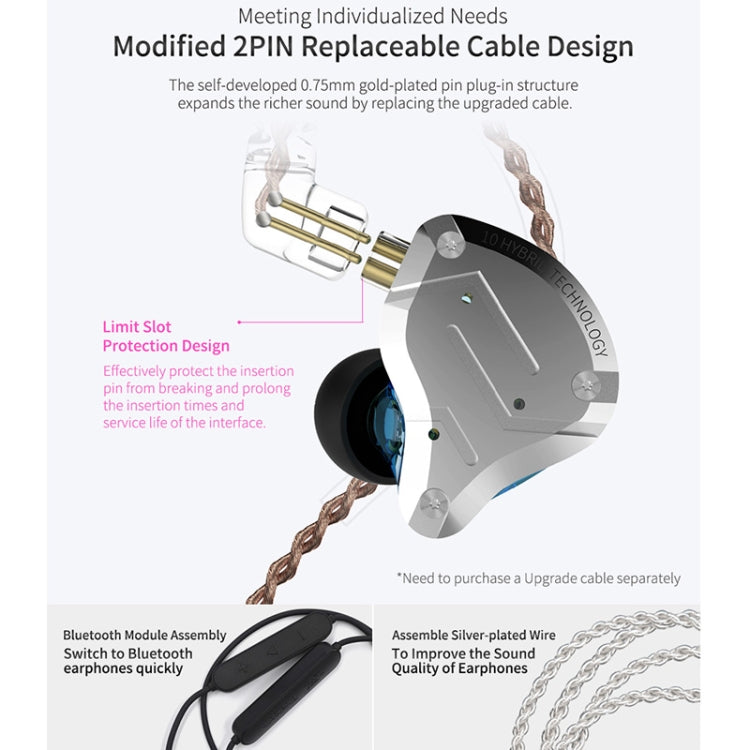 KZ ZS10 Pro หูฟังเกมมิ่งแบบมีสาย 10 หน่วย Ring Iron In-ear รุ่นมีไมโครโฟน ZS10 Pro (สีน้ำเงินสำหรับสตรีมเมอร์), ZS10 Pro (สีทองแวววาว), ZS10 Pro (สีม่วง), ZS10 Pro (สีน้ำเงินเพชร), รุ่นมาตรฐาน ZS10 Pro (สีดำ)