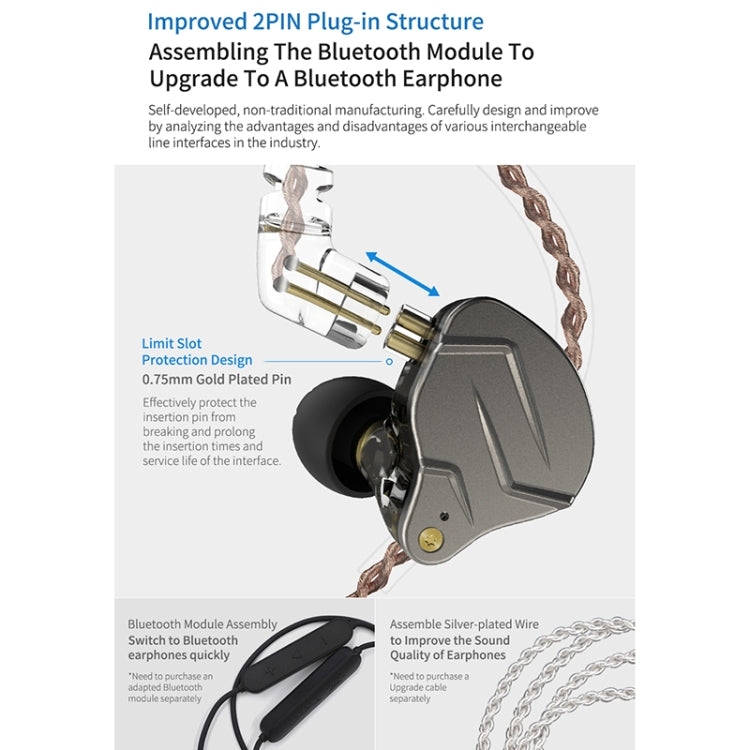 KZ ZSN Pro หูฟังแบบมีสาย Ring Iron Hybrid Drive Metal In-ear รุ่นมาตรฐาน ZSN (สีเทา), ZSN (สีน้ำเงิน), ZSN (สีม่วง), รุ่นมีไมโครโฟน ZSN (สีเทา), ZSN (สีน้ำเงิน), ZSN (สีม่วง)