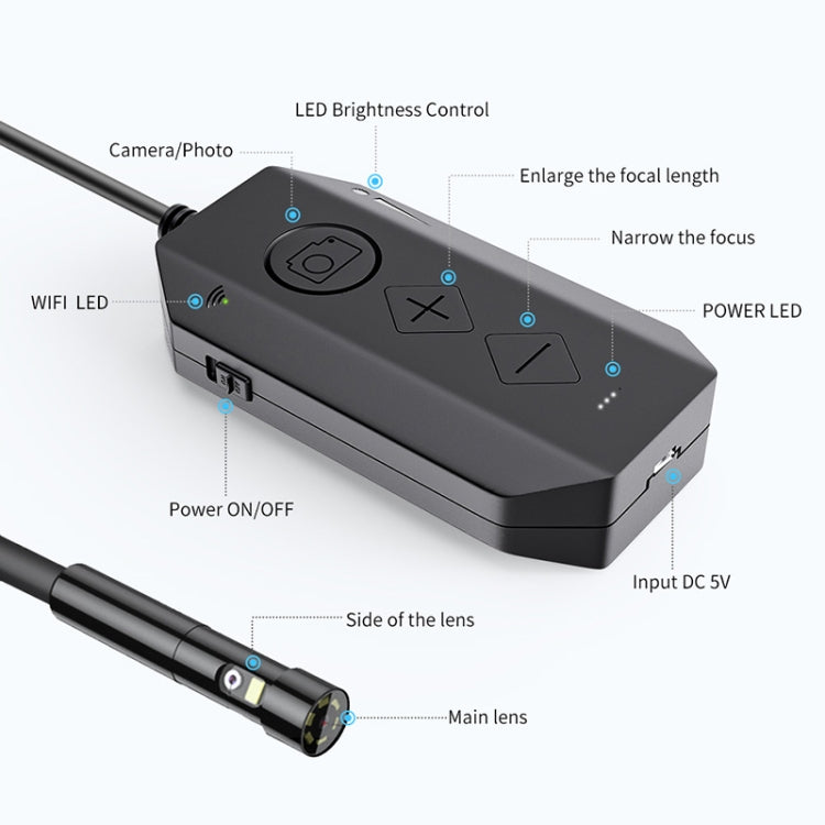 กล้องงูดิจิทัลอุตสาหกรรม Y17 ความละเอียด 5MP เลนส์คู่ 12 มม. ออโต้โฟกัส WiFi พร้อมสายแข็ง 1 ม., 3.5 ม., 5 ม., 10 ม.