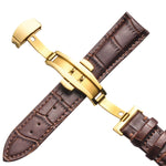 Classic Cowhide Leather Gold Butterfly Buckle Replacement Strap Watchband, 10mm, 12mm, 14mm, 16mm, 18mm, 20mm, 22mm, 24mm