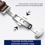 Classic Cowhide Leather Gold Butterfly Buckle Replacement Strap Watchband, 10mm, 12mm, 14mm, 16mm, 18mm, 20mm, 22mm, 24mm