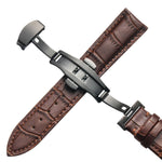 Classic Cowhide Leather Black Butterfly Buckle Replacement Strap Watchband, 10mm, 12mm, 14mm, 16mm, 18mm, 20mm, 22mm, 24mm