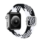 สายรัดนาฬิกาถักไนลอนยืดหยุ่นพร้อมหัวเข็มขัดเพชรปรับได้สำหรับ Apple Watch Series, 7 & 6 & SE & 5 & 4 40mm/3 & 2 & 1 38mm, 7 & 6 & SE & 5 & 4 44mm/3 & 2 & 1 42mm