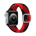 สายรัดนาฬิกาถักไนลอนยืดหยุ่นพร้อมหัวเข็มขัดเพชรปรับได้สำหรับ Apple Watch Series, 7 & 6 & SE & 5 & 4 40mm/3 & 2 & 1 38mm, 7 & 6 & SE & 5 & 4 44mm/3 & 2 & 1 42mm