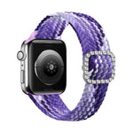 สายรัดนาฬิกาถักไนลอนยืดหยุ่นพร้อมหัวเข็มขัดเพชรปรับได้สำหรับ Apple Watch Series, 7 & 6 & SE & 5 & 4 40mm/3 & 2 & 1 38mm, 7 & 6 & SE & 5 & 4 44mm/3 & 2 & 1 42mm