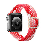 สายรัดนาฬิกาถักไนลอนยืดหยุ่นพร้อมหัวเข็มขัดเพชรปรับได้สำหรับ Apple Watch Series, 7 & 6 & SE & 5 & 4 40mm/3 & 2 & 1 38mm, 7 & 6 & SE & 5 & 4 44mm/3 & 2 & 1 42mm