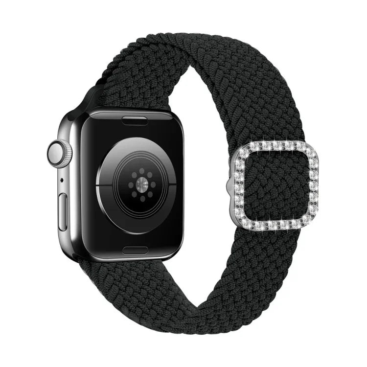 สายรัดนาฬิกาถักไนลอนยืดหยุ่นพร้อมหัวเข็มขัดเพชรปรับได้สำหรับ Apple Watch Series, 7 & 6 & SE & 5 & 4 40mm/3 & 2 & 1 38mm, 7 & 6 & SE & 5 & 4 44mm/3 & 2 & 1 42mm