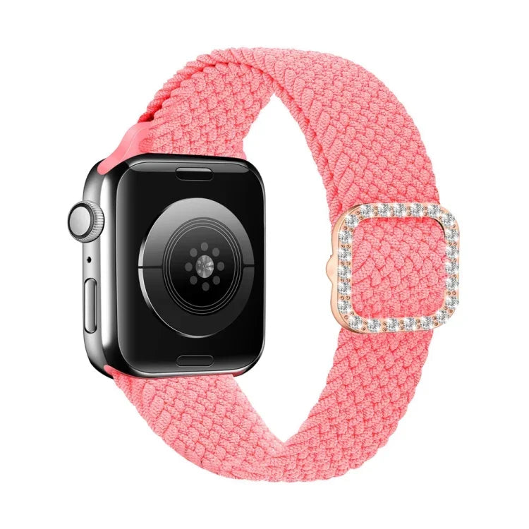 สายรัดนาฬิกาถักไนลอนยืดหยุ่นพร้อมหัวเข็มขัดเพชรปรับได้สำหรับ Apple Watch Series, 7 & 6 & SE & 5 & 4 40mm/3 & 2 & 1 38mm, 7 & 6 & SE & 5 & 4 44mm/3 & 2 & 1 42mm