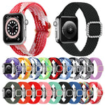 สายรัดนาฬิกาถักไนลอนยืดหยุ่นพร้อมหัวเข็มขัดเพชรปรับได้สำหรับ Apple Watch Series, 7 & 6 & SE & 5 & 4 40mm/3 & 2 & 1 38mm, 7 & 6 & SE & 5 & 4 44mm/3 & 2 & 1 42mm