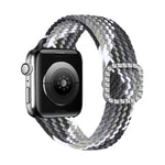 สายรัดนาฬิกาถักไนลอนยืดหยุ่นพร้อมหัวเข็มขัดเพชรปรับได้สำหรับ Apple Watch Series, 7 & 6 & SE & 5 & 4 40mm/3 & 2 & 1 38mm, 7 & 6 & SE & 5 & 4 44mm/3 & 2 & 1 42mm
