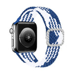 สายรัดนาฬิกาถักไนลอนยืดหยุ่นพร้อมหัวเข็มขัดเพชรปรับได้สำหรับ Apple Watch Series, 7 & 6 & SE & 5 & 4 40mm/3 & 2 & 1 38mm, 7 & 6 & SE & 5 & 4 44mm/3 & 2 & 1 42mm