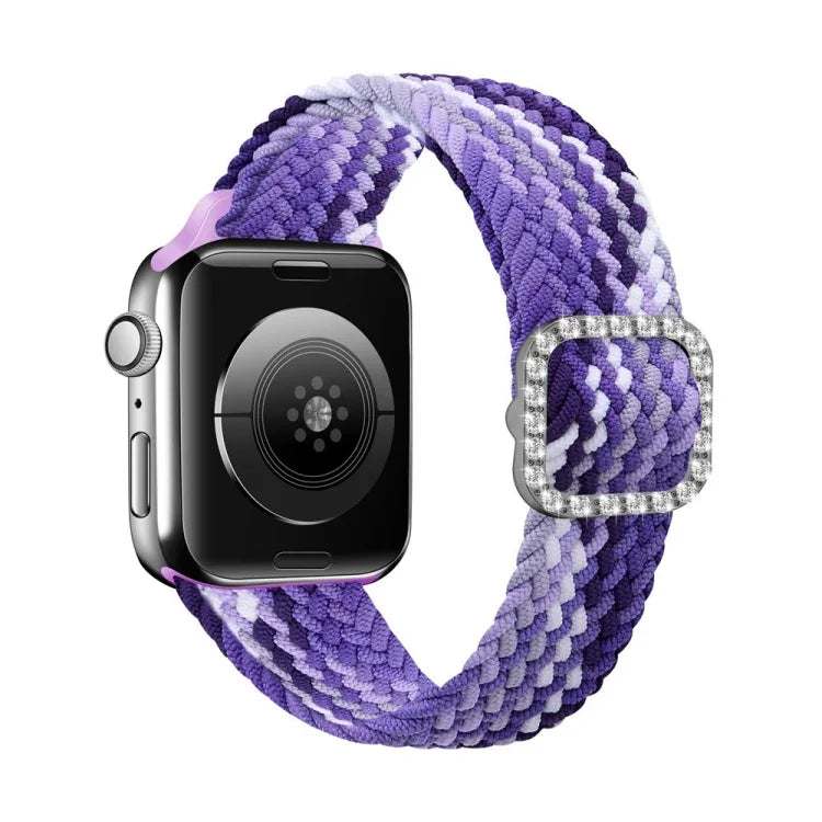 สายรัดนาฬิกาถักไนลอนยืดหยุ่นพร้อมหัวเข็มขัดเพชรปรับได้สำหรับ Apple Watch Series, 7 & 6 & SE & 5 & 4 40mm/3 & 2 & 1 38mm, 7 & 6 & SE & 5 & 4 44mm/3 & 2 & 1 42mm