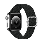สายรัดนาฬิกาถักไนลอนยืดหยุ่นพร้อมหัวเข็มขัดเพชรปรับได้สำหรับ Apple Watch Series, 7 & 6 & SE & 5 & 4 40mm/3 & 2 & 1 38mm, 7 & 6 & SE & 5 & 4 44mm/3 & 2 & 1 42mm