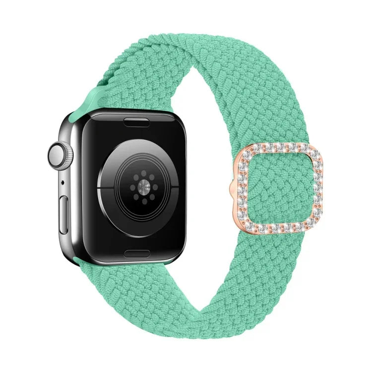 สายรัดนาฬิกาถักไนลอนยืดหยุ่นพร้อมหัวเข็มขัดเพชรปรับได้สำหรับ Apple Watch Series, 7 & 6 & SE & 5 & 4 40mm/3 & 2 & 1 38mm, 7 & 6 & SE & 5 & 4 44mm/3 & 2 & 1 42mm