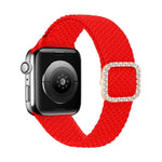 สายรัดนาฬิกาถักไนลอนยืดหยุ่นพร้อมหัวเข็มขัดเพชรปรับได้สำหรับ Apple Watch Series, 7 & 6 & SE & 5 & 4 40mm/3 & 2 & 1 38mm, 7 & 6 & SE & 5 & 4 44mm/3 & 2 & 1 42mm