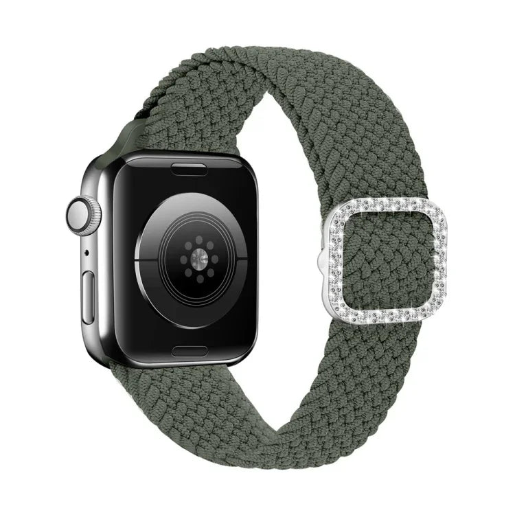 สายรัดนาฬิกาถักไนลอนยืดหยุ่นพร้อมหัวเข็มขัดเพชรปรับได้สำหรับ Apple Watch Series, 7 & 6 & SE & 5 & 4 40mm/3 & 2 & 1 38mm, 7 & 6 & SE & 5 & 4 44mm/3 & 2 & 1 42mm