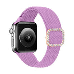 สายรัดนาฬิกาถักไนลอนยืดหยุ่นพร้อมหัวเข็มขัดเพชรปรับได้สำหรับ Apple Watch Series, 7 & 6 & SE & 5 & 4 40mm/3 & 2 & 1 38mm, 7 & 6 & SE & 5 & 4 44mm/3 & 2 & 1 42mm