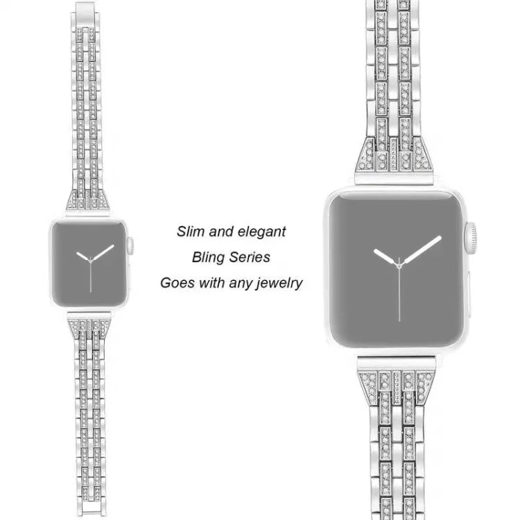 สายข้อมือเพชรอัลลอยด์สองแถว สำหรับ Apple Watch Series 7 41มม. / 6 & SE & 5 & 4 40มม. / 3 & 2 & 1 38มม.
