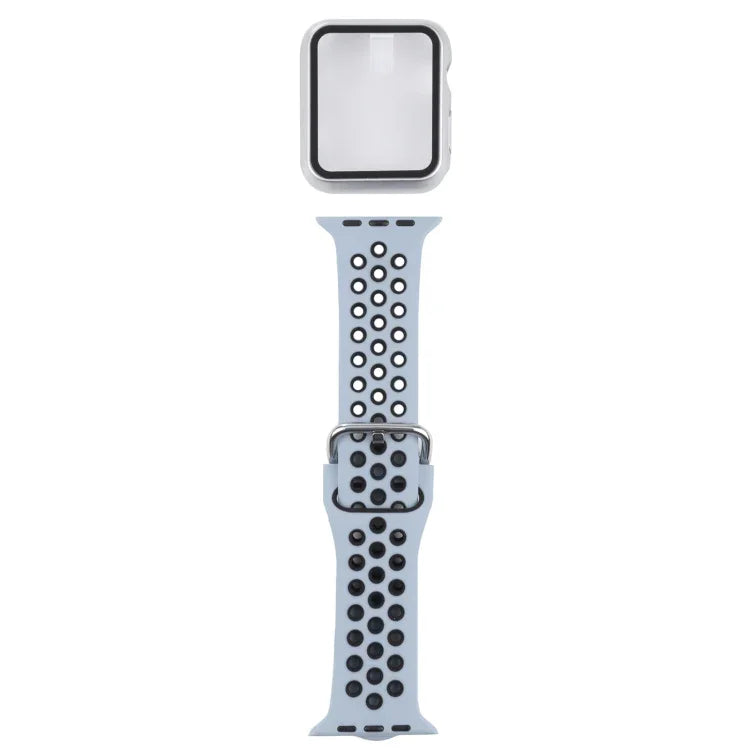 ชุดสายรัดนาฬิกาซิลิโคนพร้อมเคสป้องกันและฟิล์มกันรอยหน้าจอ สำหรับ Apple Watch Series, 3 & 2 & 1 42mm, สำหรับ Apple Watch Series 6 / 5 / 4 / Watch SE 44mm