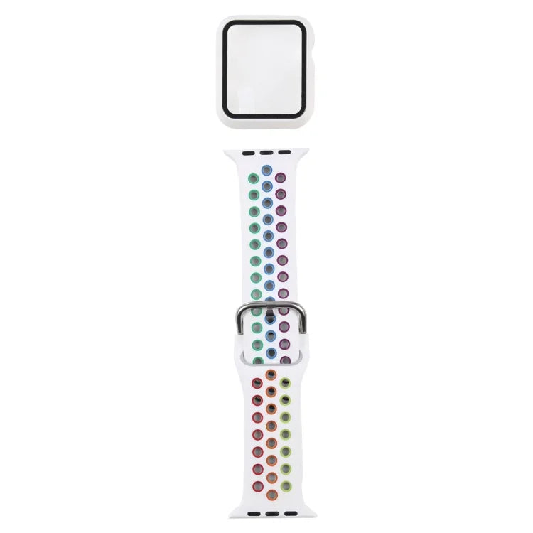 ชุดสายรัดนาฬิกาซิลิโคนพร้อมเคสป้องกันและฟิล์มกันรอยหน้าจอ สำหรับ Apple Watch Series, 3 & 2 & 1 42mm, สำหรับ Apple Watch Series 6 / 5 / 4 / Watch SE 44mm